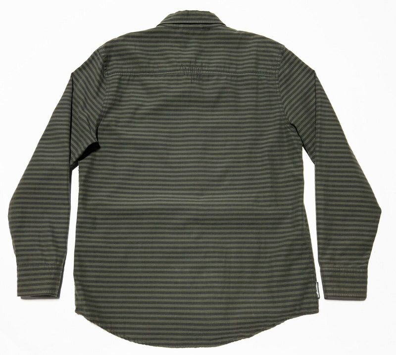 The Hundreds Men's Large Bomb Logo Olive Green Striped Button-Front Shirt