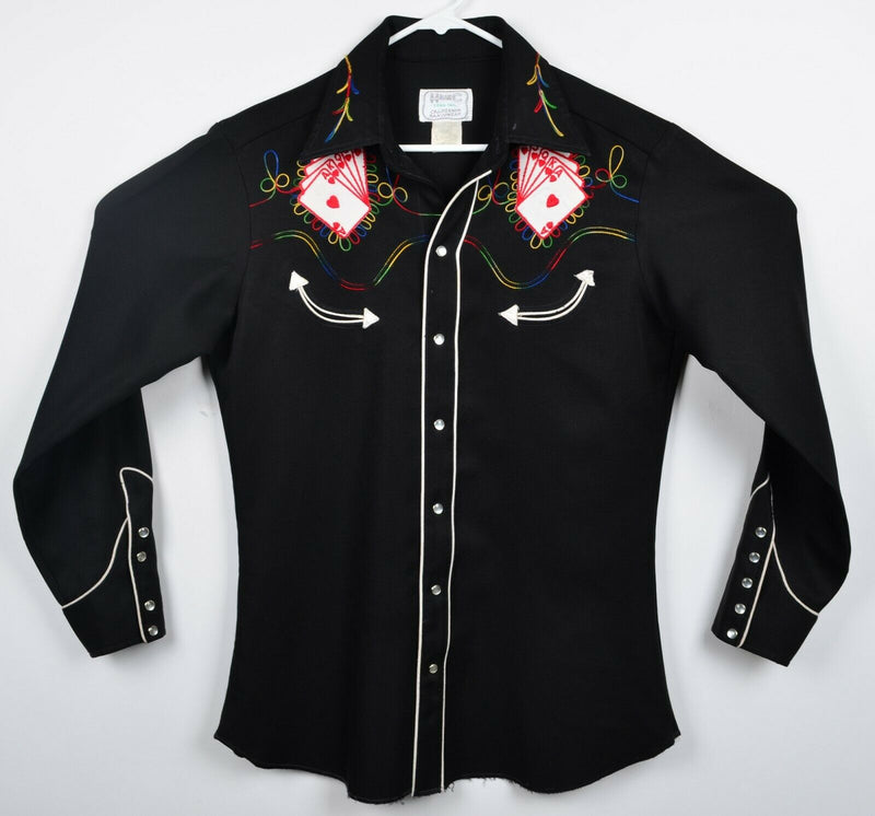 Vintage H Bar C Ranchwear Men's Medium? Royal Flush Pearl Snap Rockabilly Shirt