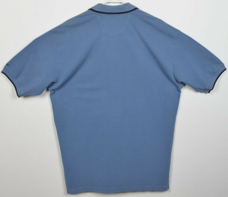 GANT Men's Large Solid Blue Striped Collar Beachcombers Short Sleeve Polo Shirt