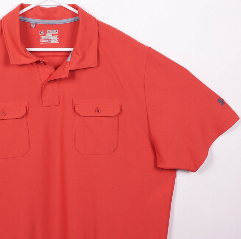 Under Armor Men's 2XL Regular Fit Orange Pockets Wicking HeatGear Polo Shirt