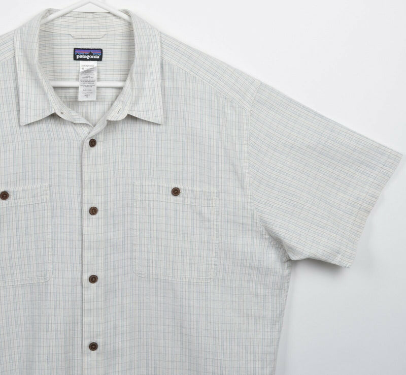 Patagonia Men's XL Hemp Blend Migration White Blue Plaid Button-Front Shirt