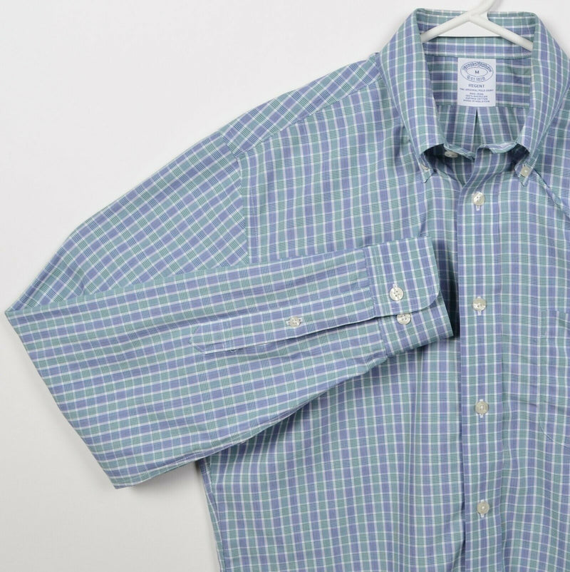 Brooks Brothers Men's Medium Non-Iron Blue Plaid Regent Button-Down Dress Shirt