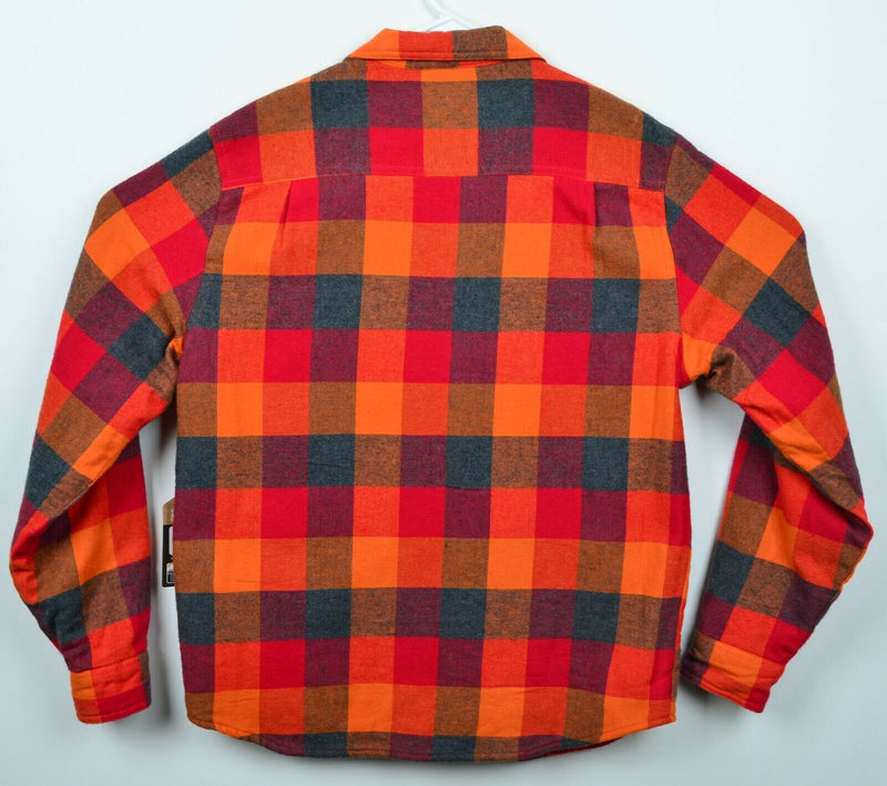 American Outdoorsman Men's Medium Orange Plaid Fleece Lined Flannel Shirt Jacket