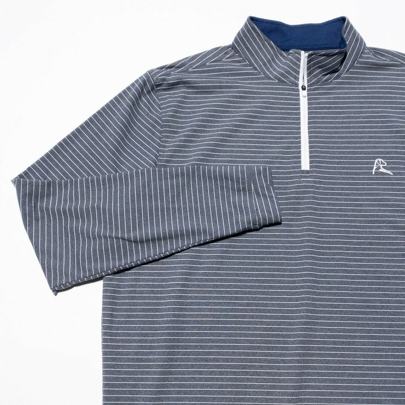 Rhoback Men's 1/4 Zip Golf Pullover Nylon Wicking Gray Stripe Dog Men's Large