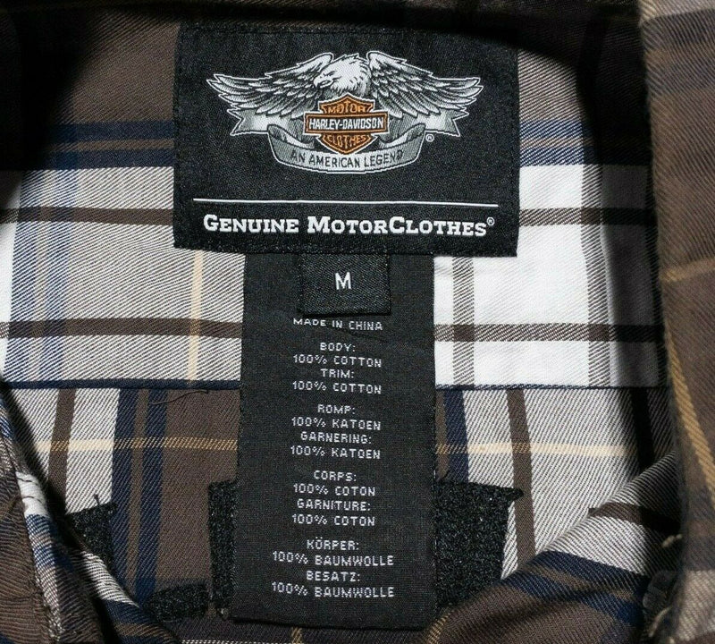 Harley-Davidson Button Shirt Medium Men's Skull Wings Cut-Off Biker Brown Plaid