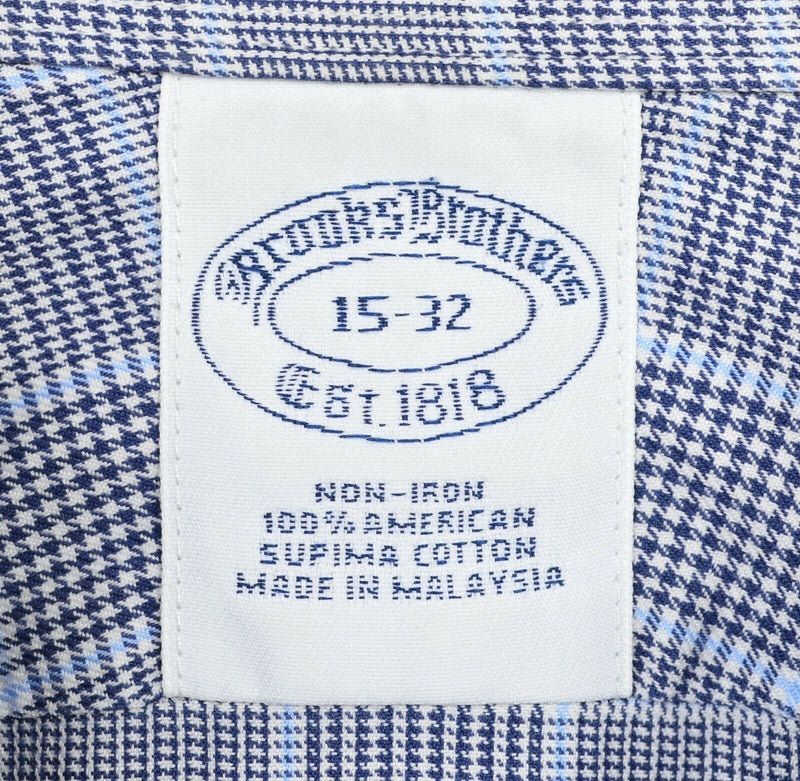 Brooks Brothers Men's 15-32 (Medium) Navy Blue Glen Check Non-Iron Dress Shirt