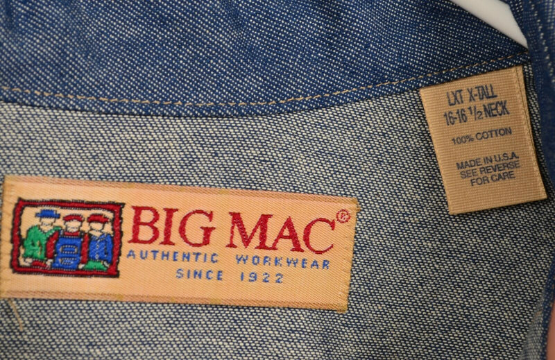 Vintage Big Mac Men's LXT Large X-Tall Pearl Snap Denim Workwear Western Shirt