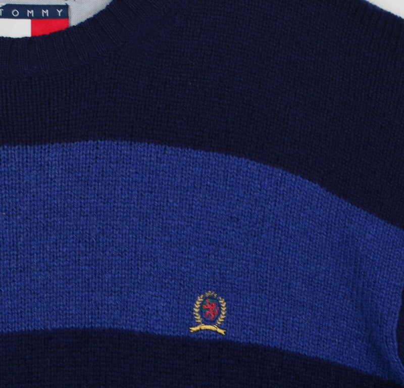 Tommy Hilfiger Men's XL Shetland Wool Chunky Stripe Blue Lion Pullover Sweater