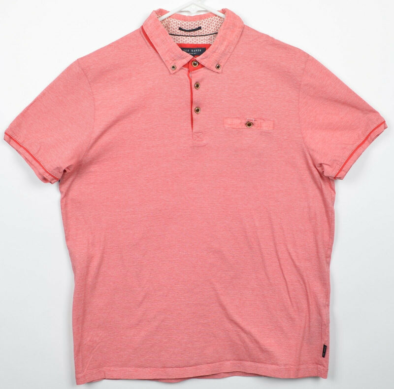 Ted Baker London Men's 5 Pink/Red Short Sleeve Button-Down Pocket Polo Shirt