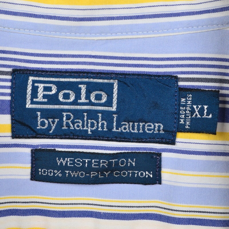 Polo Ralph Lauren Men's XL Westerton Yellow Blue Striped Button-Front Shirt