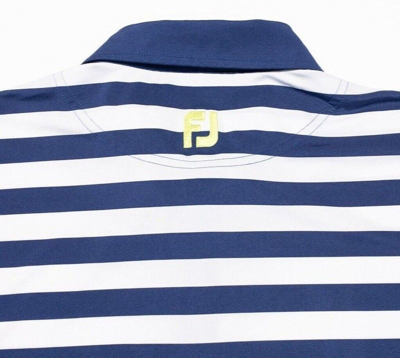 FootJoy Golf Shirt Large Men's Polo Lisle Engineered Chest Stripes Blue Wicking