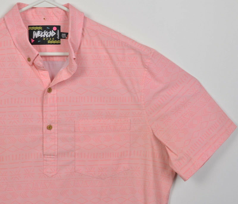 Chubbies Weekend Wear Men's XL Pink Geometric Wicking Polyester Popover Shirt