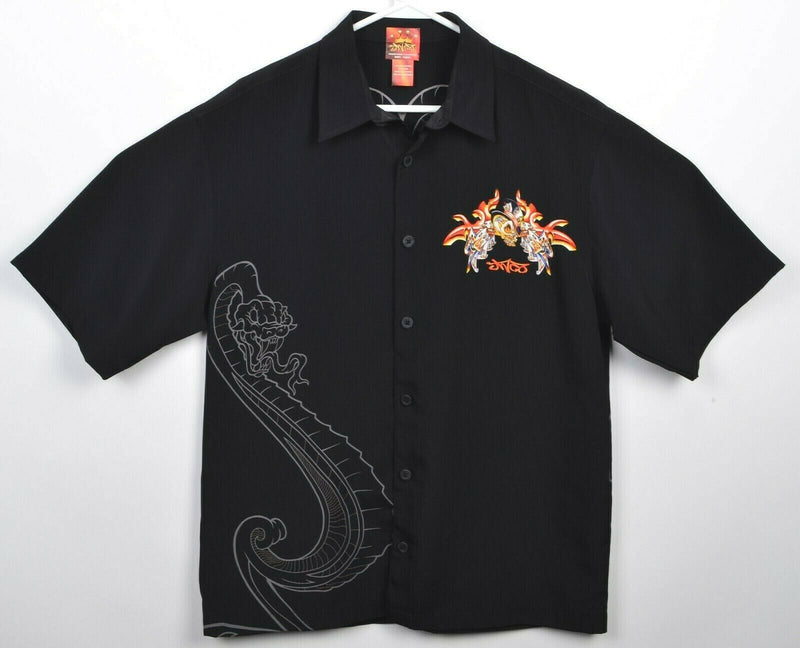 Vintage 90s JNCO Jeans Men's Medium Flames Dragon Spade Polyester Camp Shirt