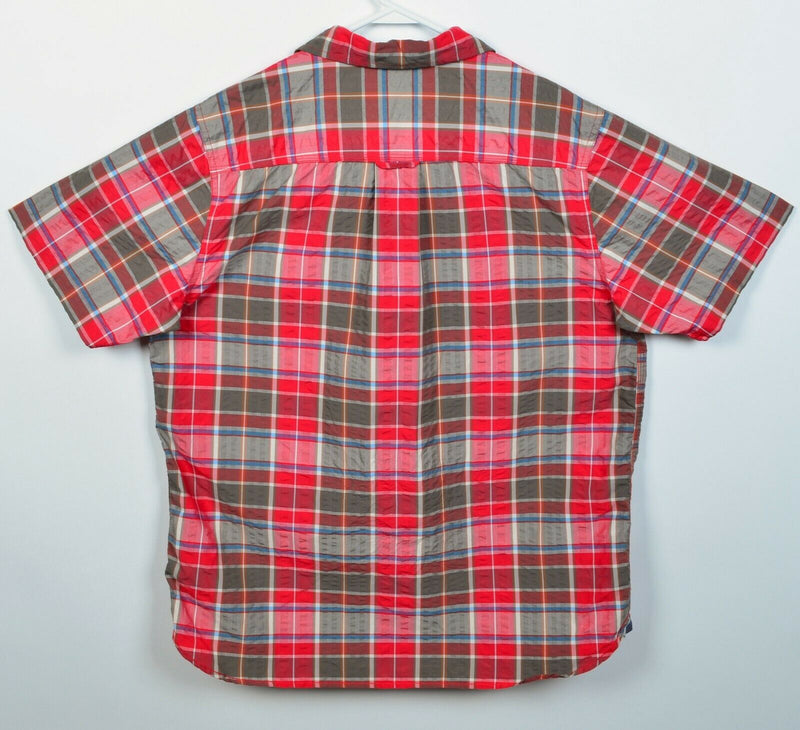 The North Face Men's XL Seersucker Red Plaid Hiking Outdoor Button-Front Shirt