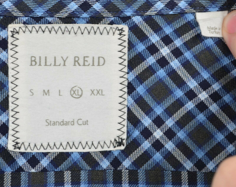 Billy Reid Men's Sz XL Standard Cut Blue Navy Plaid Spread Collar Shirt