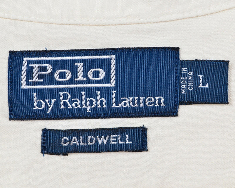 Polo Ralph Lauren Men's Large Linen Silk Blend Ivory Caldwell Loop Collar Shirt