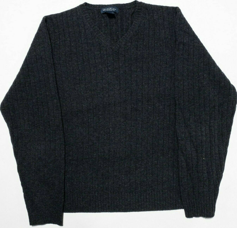 Brooks Brothers Men's Large Merino Wool Cashmere Dark Gray Knit V-Neck Sweater