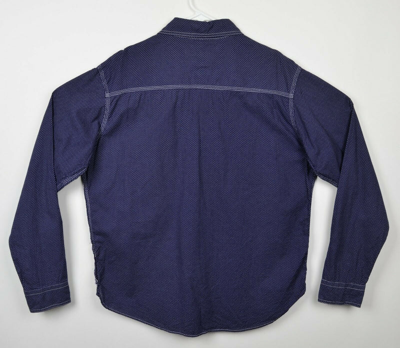 Klaxon Howl Men's Sz XL Navy Blue Polka Dot Long Sleeve Made in Canada Shirt