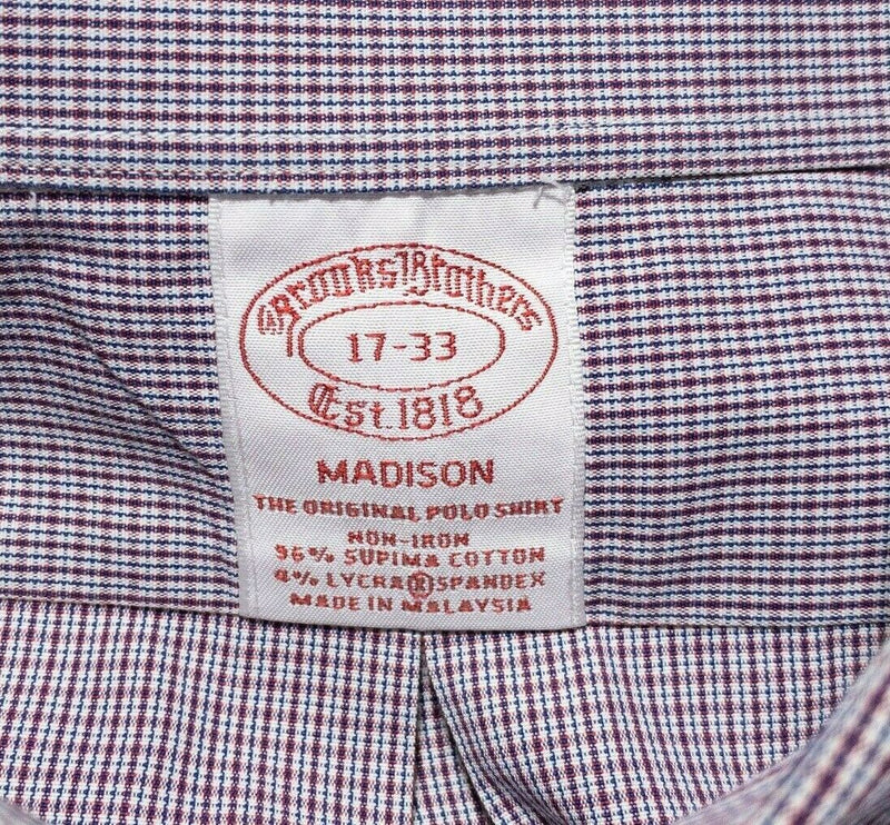 Brooks Brothers Men's 17-33 Dress Shirt Non-Iron Madison Red Blue Check