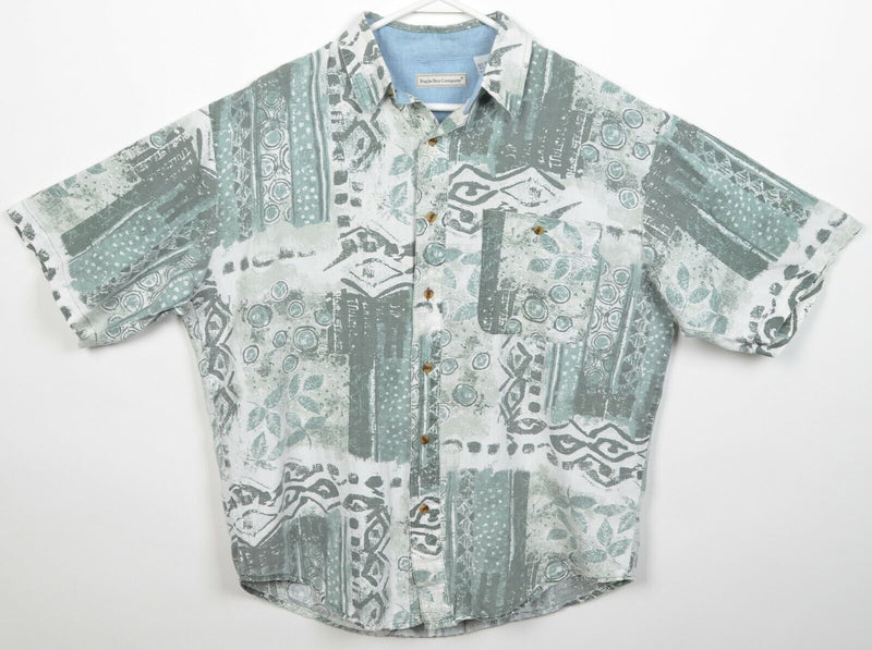 Vintage Bugle Boy Company Men's Medium Geometric Leaf Green Button-Front Shirt