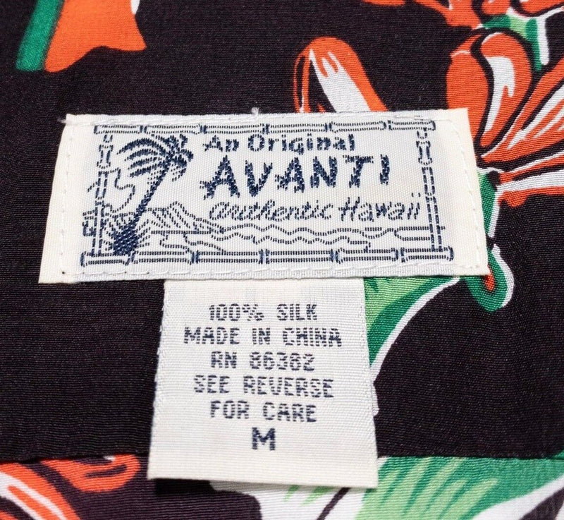 Avarti Hawaiian Shirt Men's Medium Silk Aloha Floral Red Green Loop Collar Camp