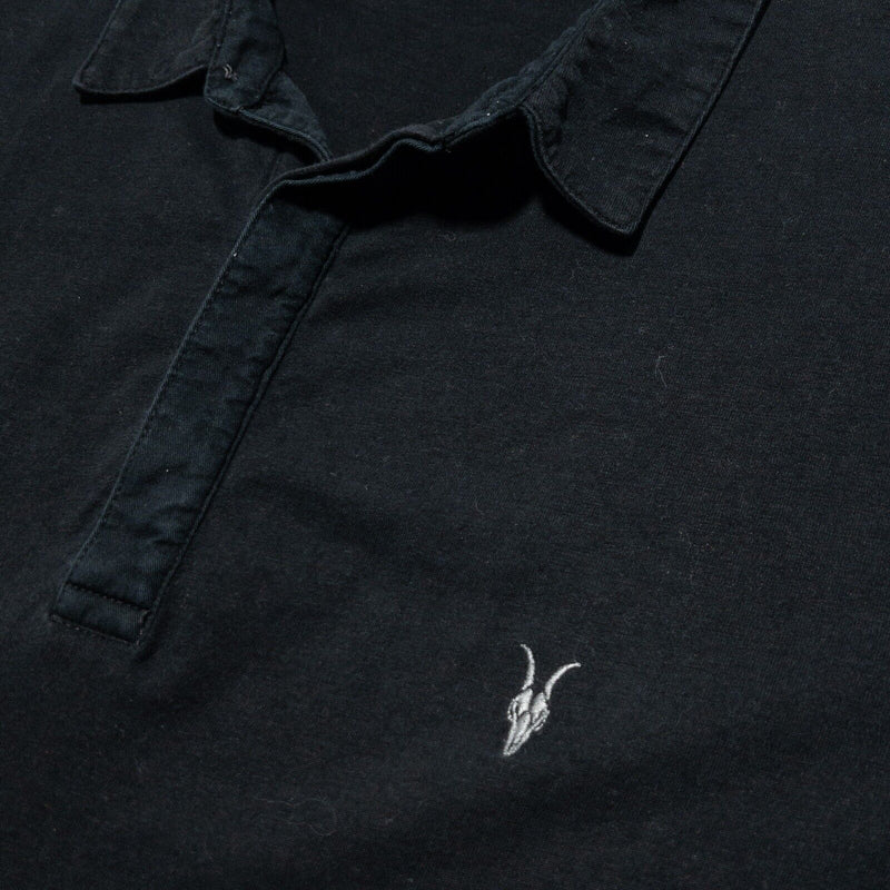 All Saints Polo Large Men's Shirt Ramskull Logo Embroidered Solid Black Designer