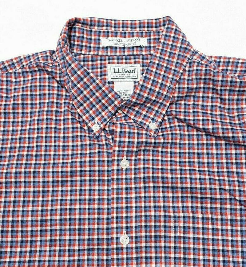 L.L. Bean Wrinkle-Free Kennebunk Sport Shirt Red Blue Check Button-Down Men's XL