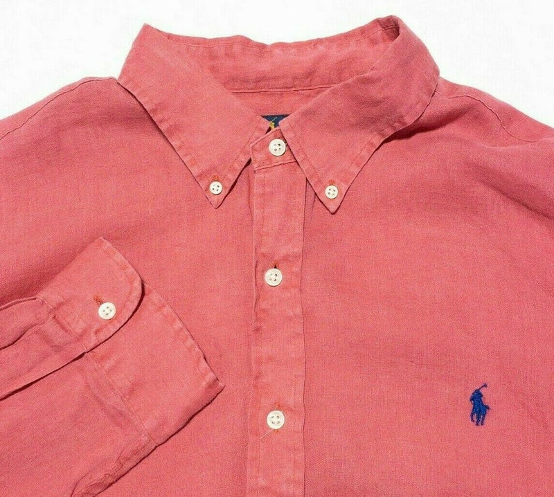 Polo Ralph Lauren Ocean Wash Linen Button-Down Shirt Pink/Red Preppy Men's XL