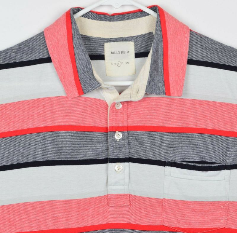 Billy Reid Men's Sz Large Red Gray White Black Striped Pocket Polo Shirt