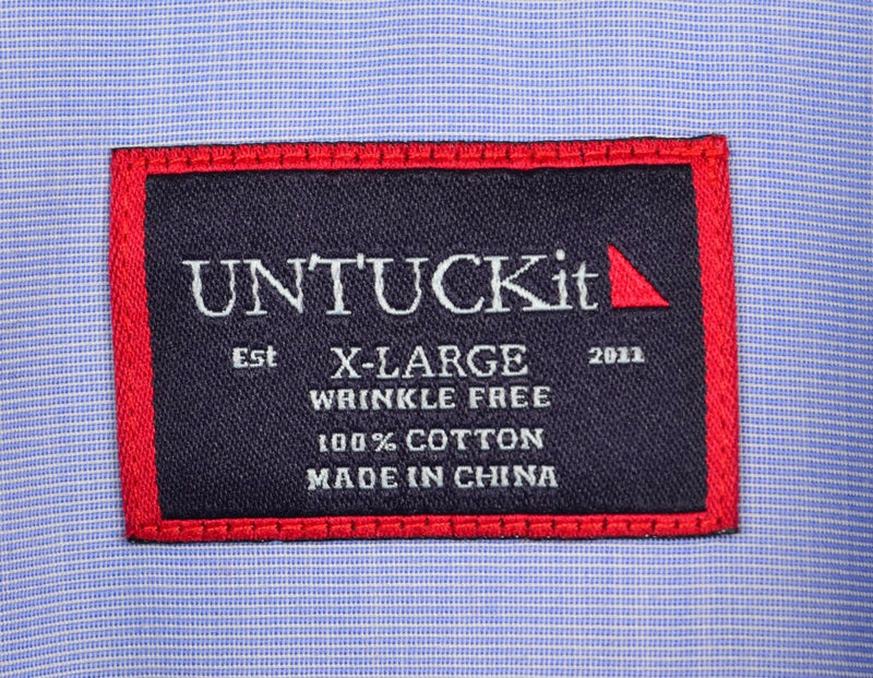 UNTUCKit Men's Sz XL Wrinkle Free Solid Blue Button-Front Short Sleeve Shirt