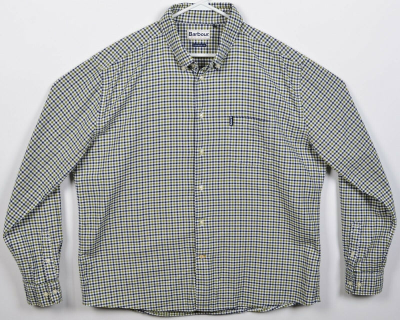 Barbour Men's 2XL Green Blue Check Gingham 11 Tailored Button-Down Shirt