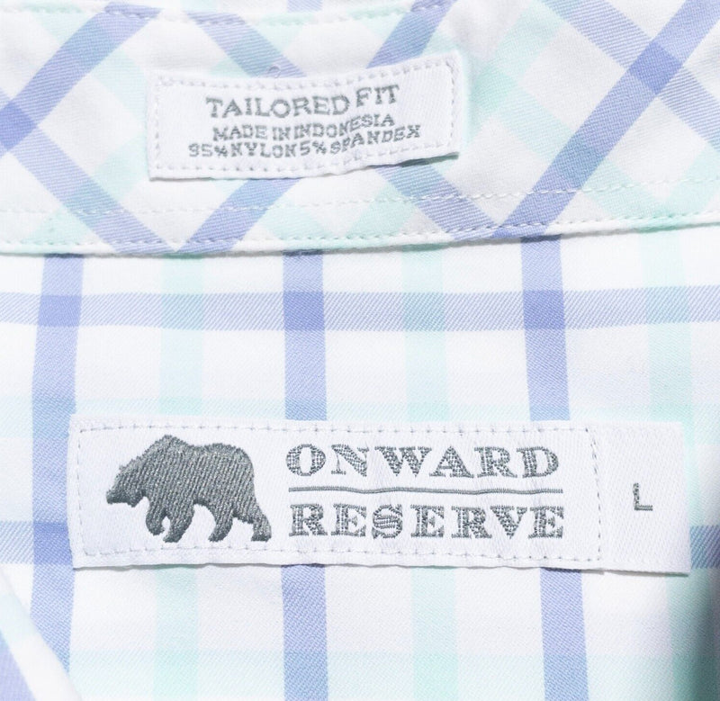 Onward Reserve Shirt Men's Large Tailored Nylon Wicking Blue Green Check Button