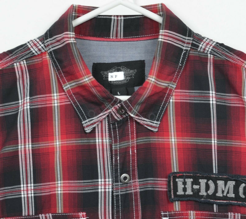 Harley-Davidson Men's Large Snap-Front Red Plaid HDMC "1" Biker Garage Shirt