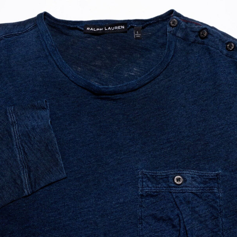 Ralph Lauren Black Label T-Shirt Men's Large Pocket Shoulder Button Indigo Blue
