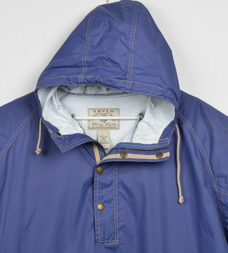 Orvis Men's Sz Large Blue Half Zip Hooded Packable Shell Rain Jacket