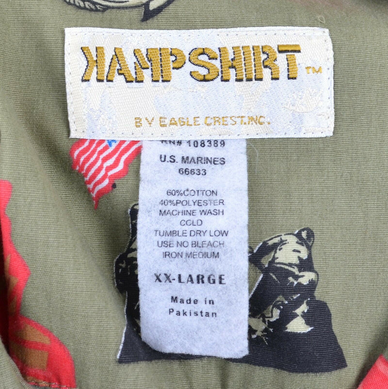 Kamp Shirt Eagle Crest Men's Sz 2XL US Marines Floral Olive Hawaiian Camp Shirt
