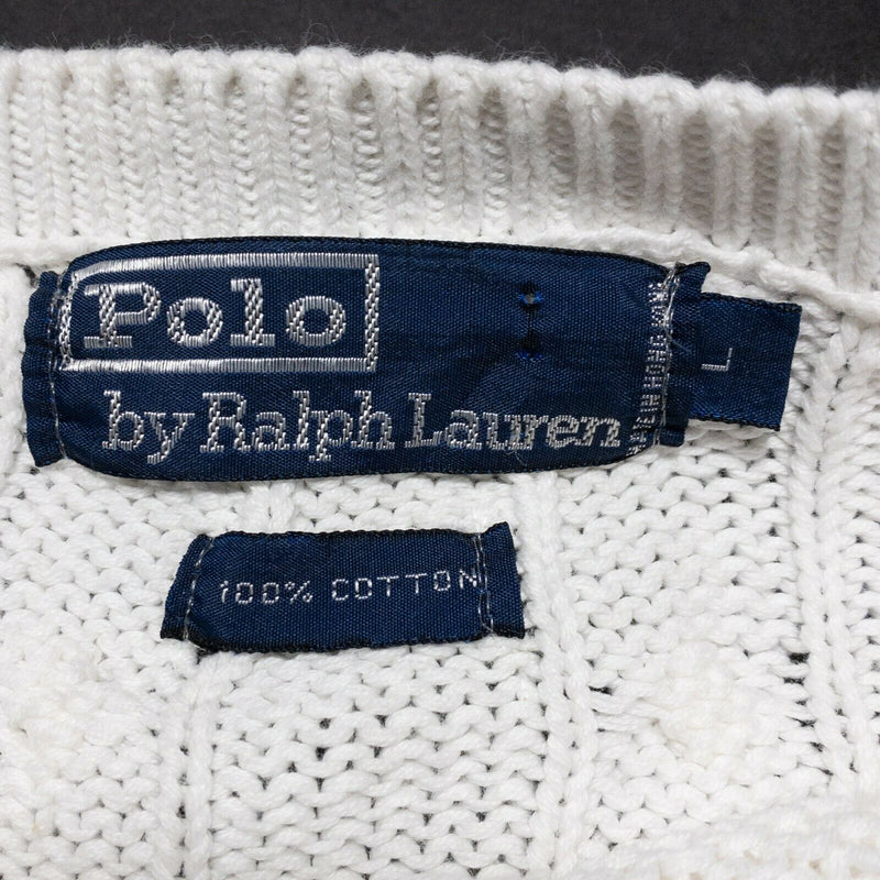 Polo Ralph Lauren Cable-Knit Crewneck Sweater Solid White 90s Men's Large