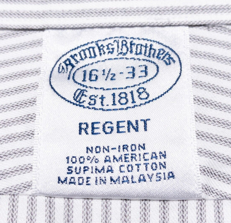Brooks Brothers Dress Shirt Men's 16.5-33 Regent Gray Striped Non-Iron Business