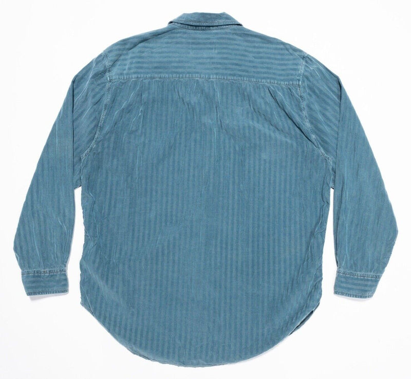 Territory Ahead Corduroy Shirt Large Men's Long Sleeve Striped Teal Blue/Green