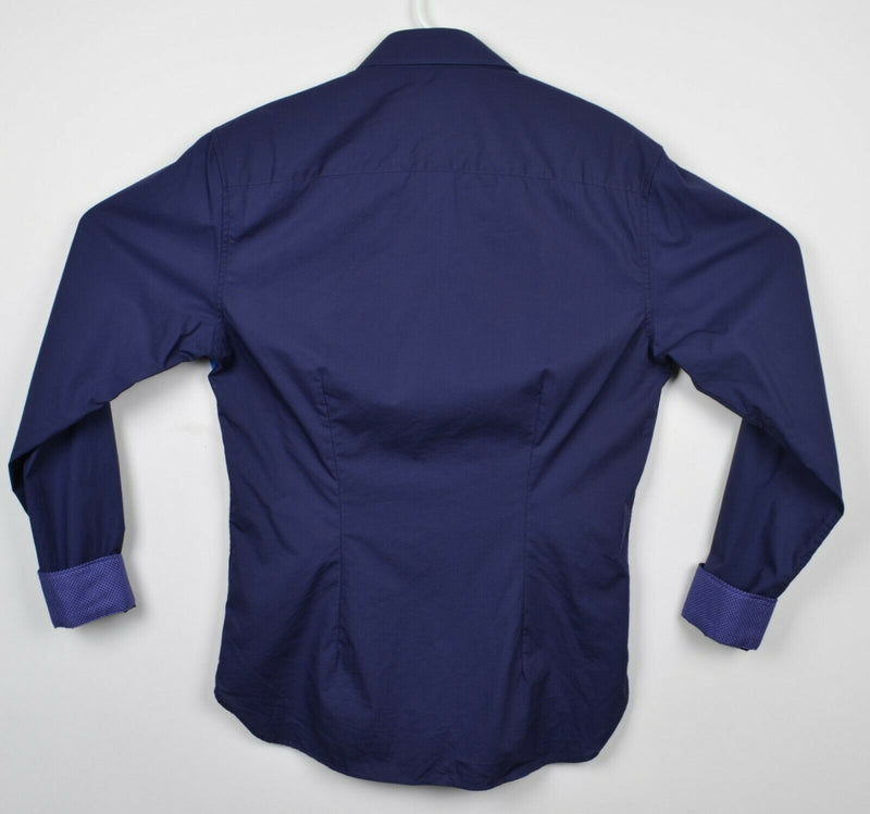 Ted Baker Endurance Men's 15.5 Slim Fit Flip Cuff Navy Blue/Purple Dress Shirt