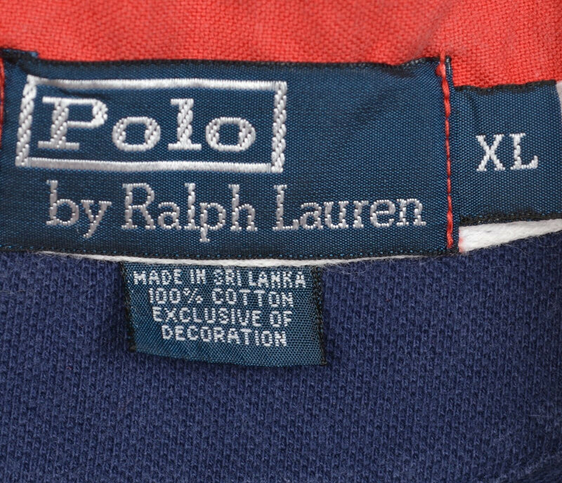 Polo Ralph Lauren Men's XL Embroidered HMS Crown Flag Navy Blue Rugby Shirt