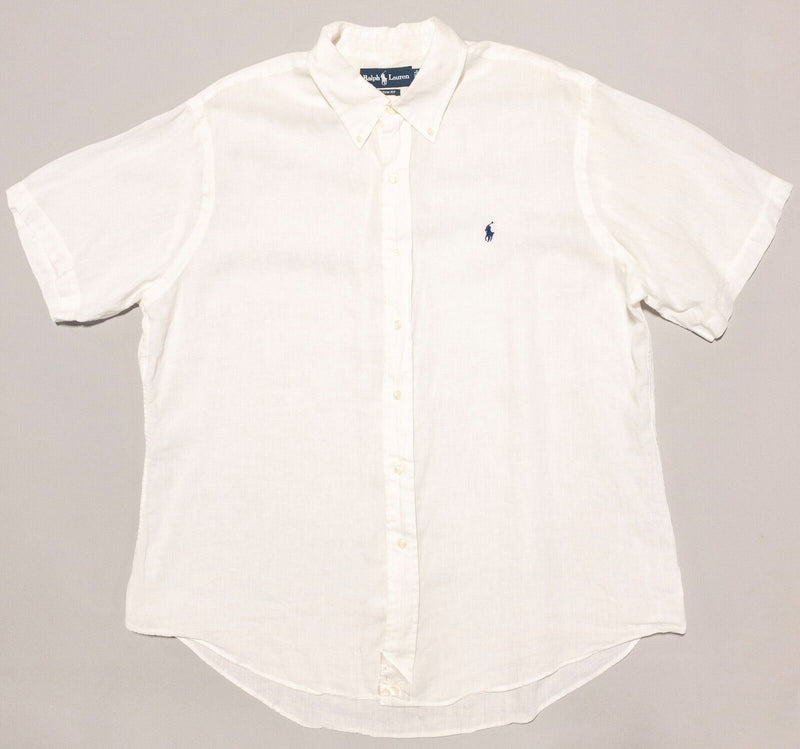 Polo Ralph Lauren Linen Shirt XL Men's Solid White Button-Down Short Sleeve Pony