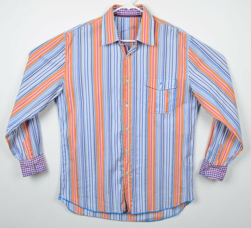 Arnold Zimberg Men's Medium Flip Cuff Multi-Colored Striped Designer Shirt