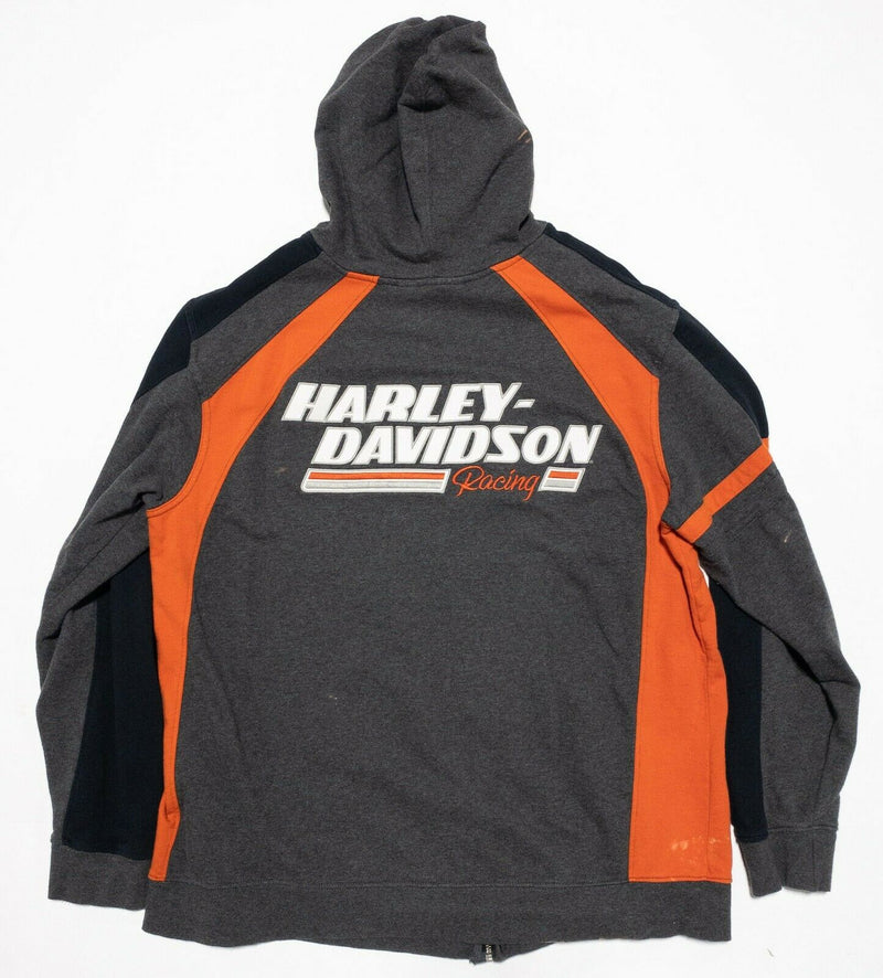 Harley-Davidson Racing Full Zip Hooded Sweatshirt Men's 2XL Gray Orange STAINED