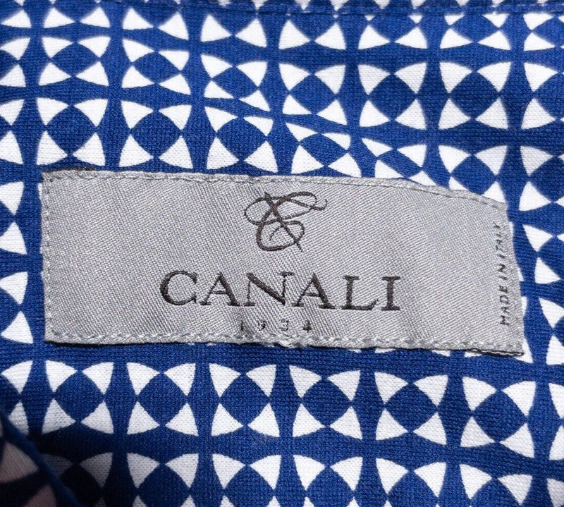 Canali Shirt Men's 2XL Long Sleeve Button-Front Geometric Blue Designer Italy