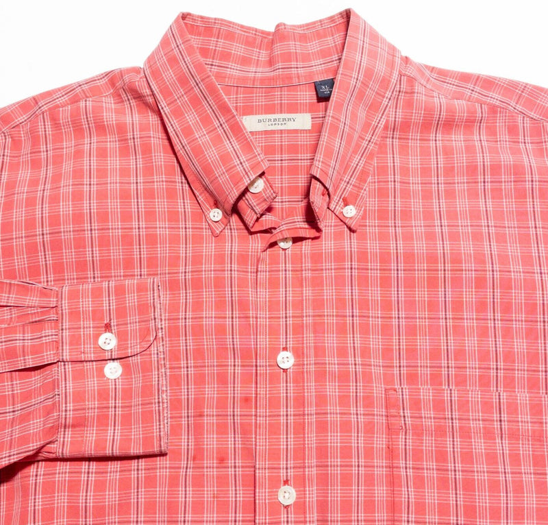 Vintage Burberry London Shirt Men's XL Long Sleeve Button-Down Pink/Red USA