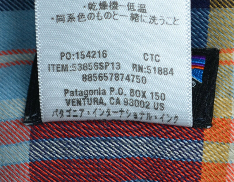 Patagonia Organic Cotton Men's Large Navy Orange Plaid Buckshot Flannel Shirt