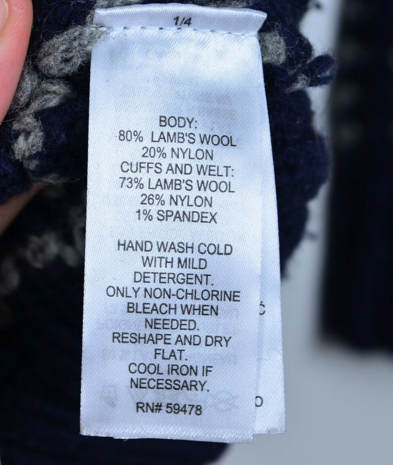 Frederik Andersen Men's Medium Lambswool Chunky Knit Shawl Collar Navy Sweater