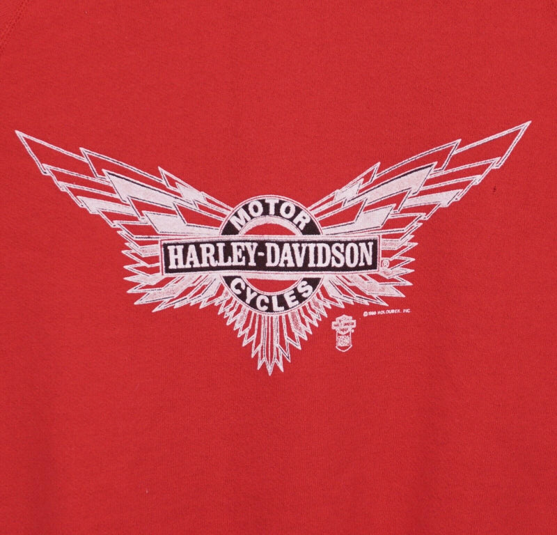 Vintage 80s Harley-Davidson Men's Medium Winged Logo Red Sweatshirt
