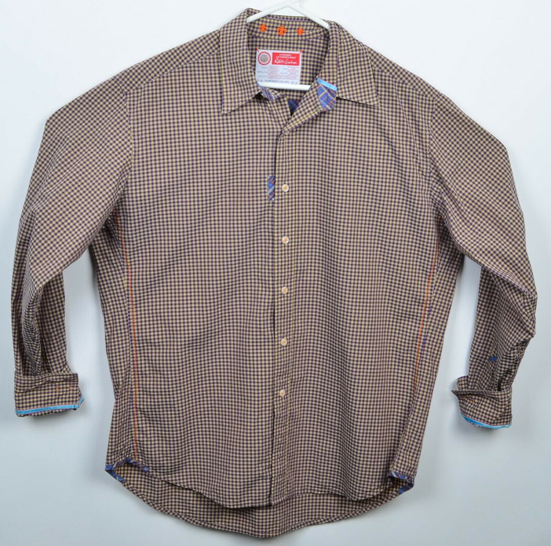 Robert Graham Freshly Laundered Men's Large Flip Cuff Purple Brown Check Shirt